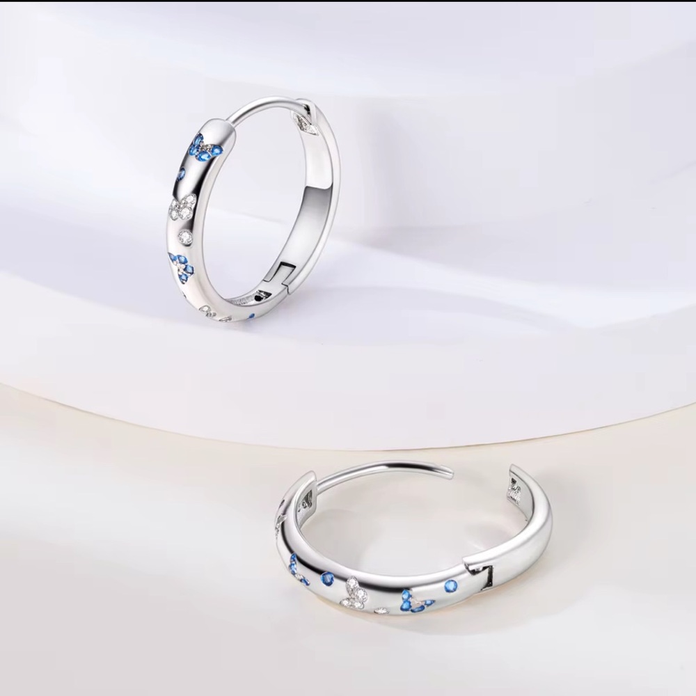 Silver Plated Butterfly 🦋 Jeweled Hoop Earrings